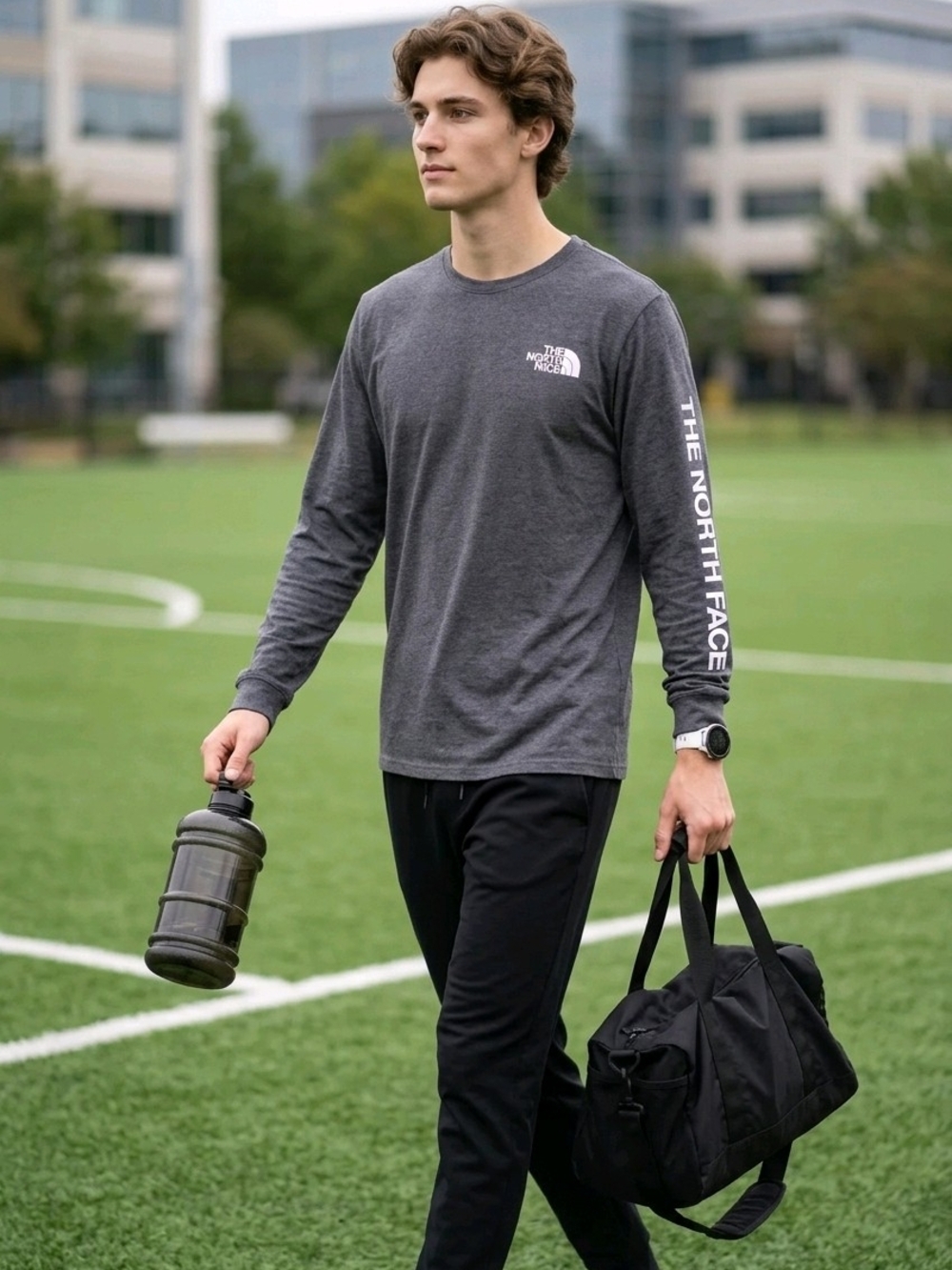 The North Face Men's Long-Sleeve Logo Tee — Charcoal Gray NWT LG